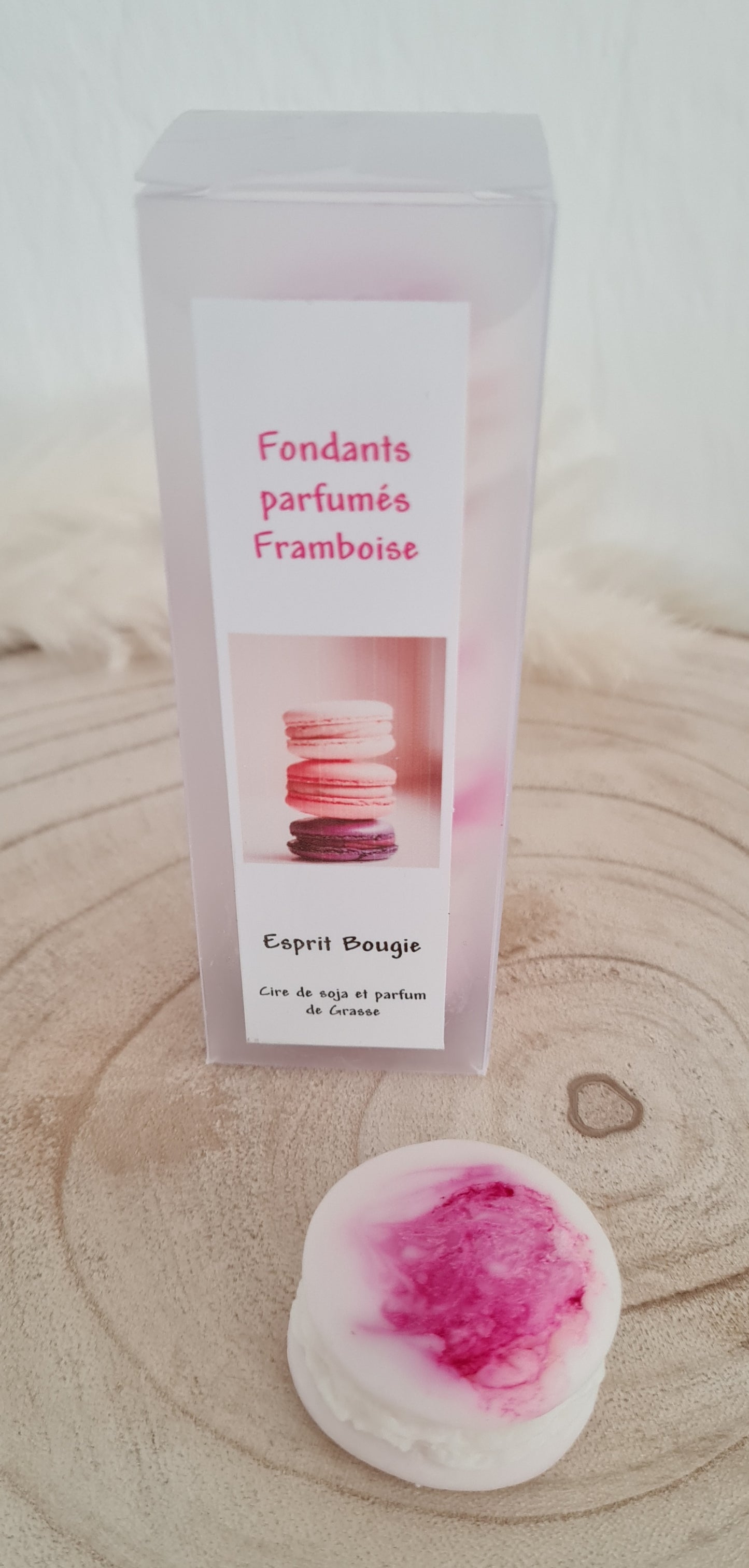 Boîte de 5 fondants macaron parfumés Framboise / Scented fondants raspberry